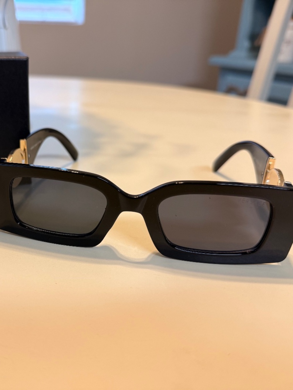 Versace Black Rectangle Sunglasses with Case